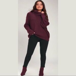 Eight Eight Eight Oversized Purple Cowl Neck Knit Sweater Tie Up Sleeves Small